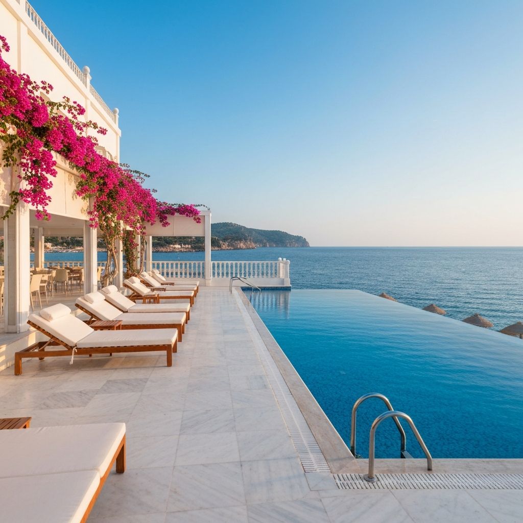 Lüks otel sonsuzluk havuzu ile Ege Denizi manzarası
